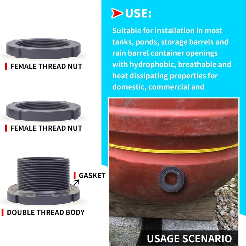 ChillWaves PVC Bulkhead Fitting 2-1/2" Double Thread Connector Adapter for Water Tank, Aquariums, Rain barrels(1-PACK) - Image 5